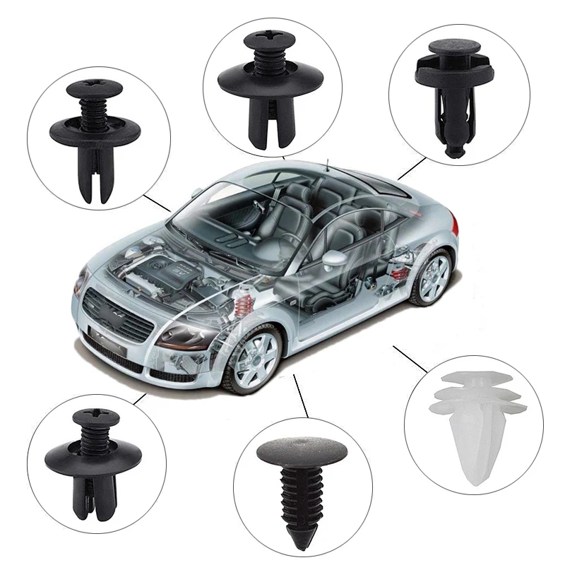 6 Sizes Auto Fastener Clip Plastic Clips Fasten Bumper Door Trim Fitting Disassembly Tool Remove Retain Rivets For Cars 100pcs