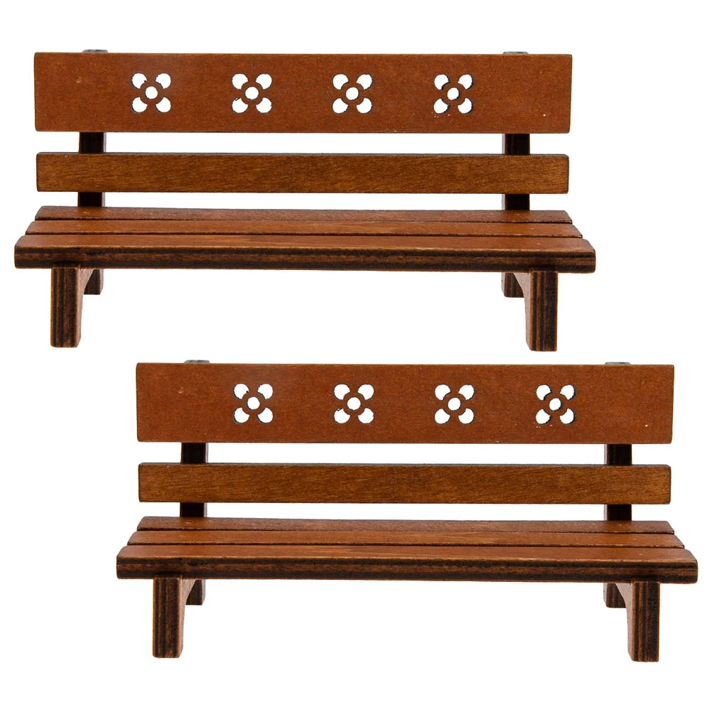 

2 Pcs Wood Furniture Miniature House Garden Bench Vintage Flower Decor Model