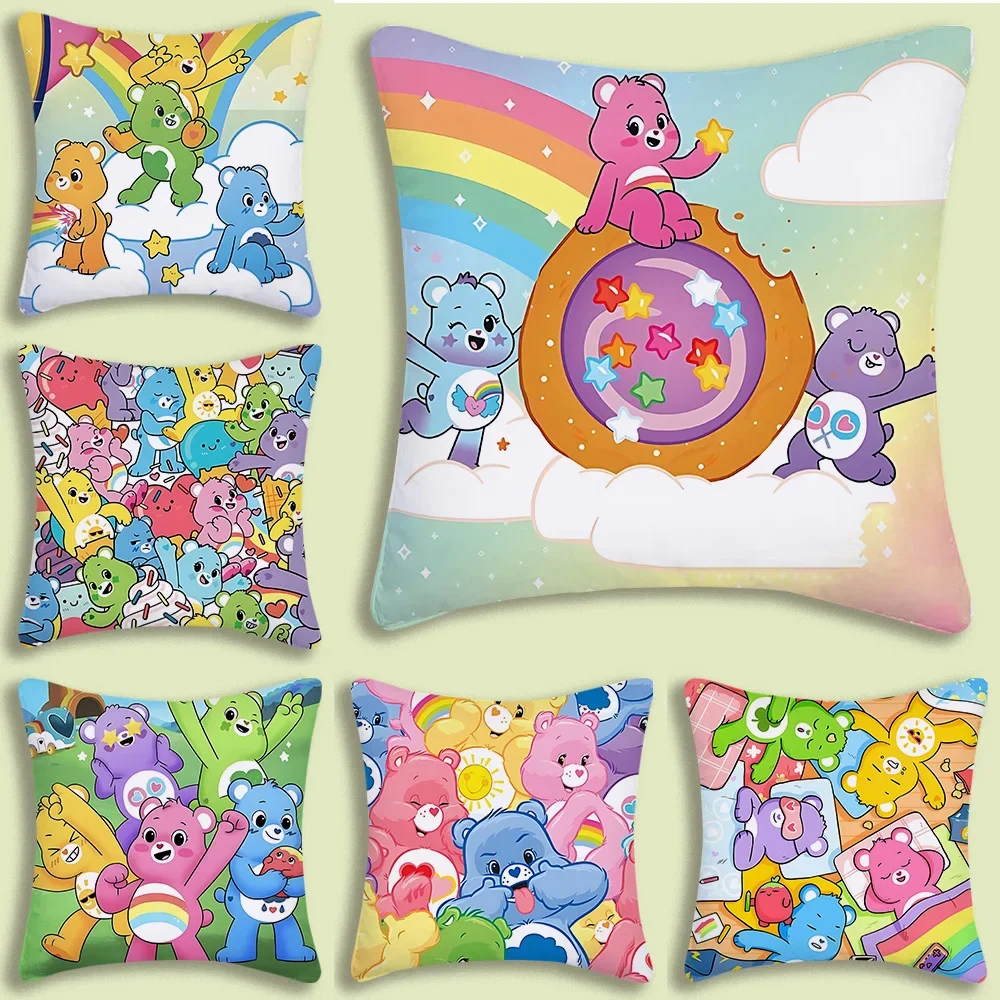 Cute cartoon Care bears Pillow Covers Sofa Decorative Home Double-sided Printing Short Plush Cushion Cover