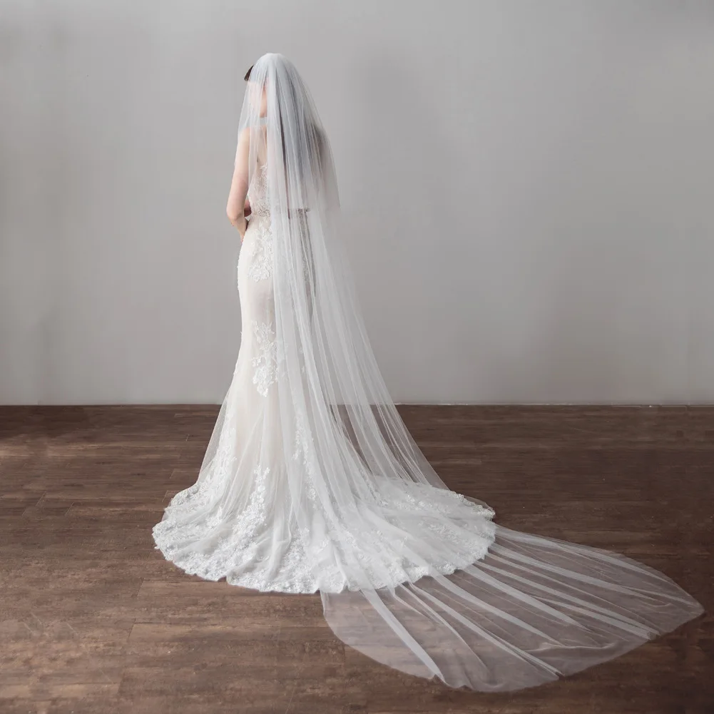 

Elegant Bridal Veils Two-layer 3 Meters Church Long Veil Wedding Tulle Headwear