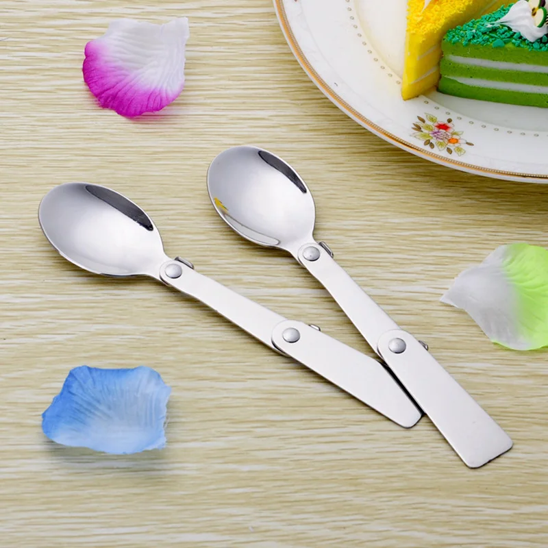Portable Folding Tableware Set Stainless Steel Spoon and Fork for Thermos Camping Travel and Other Outdoor Activities with Box