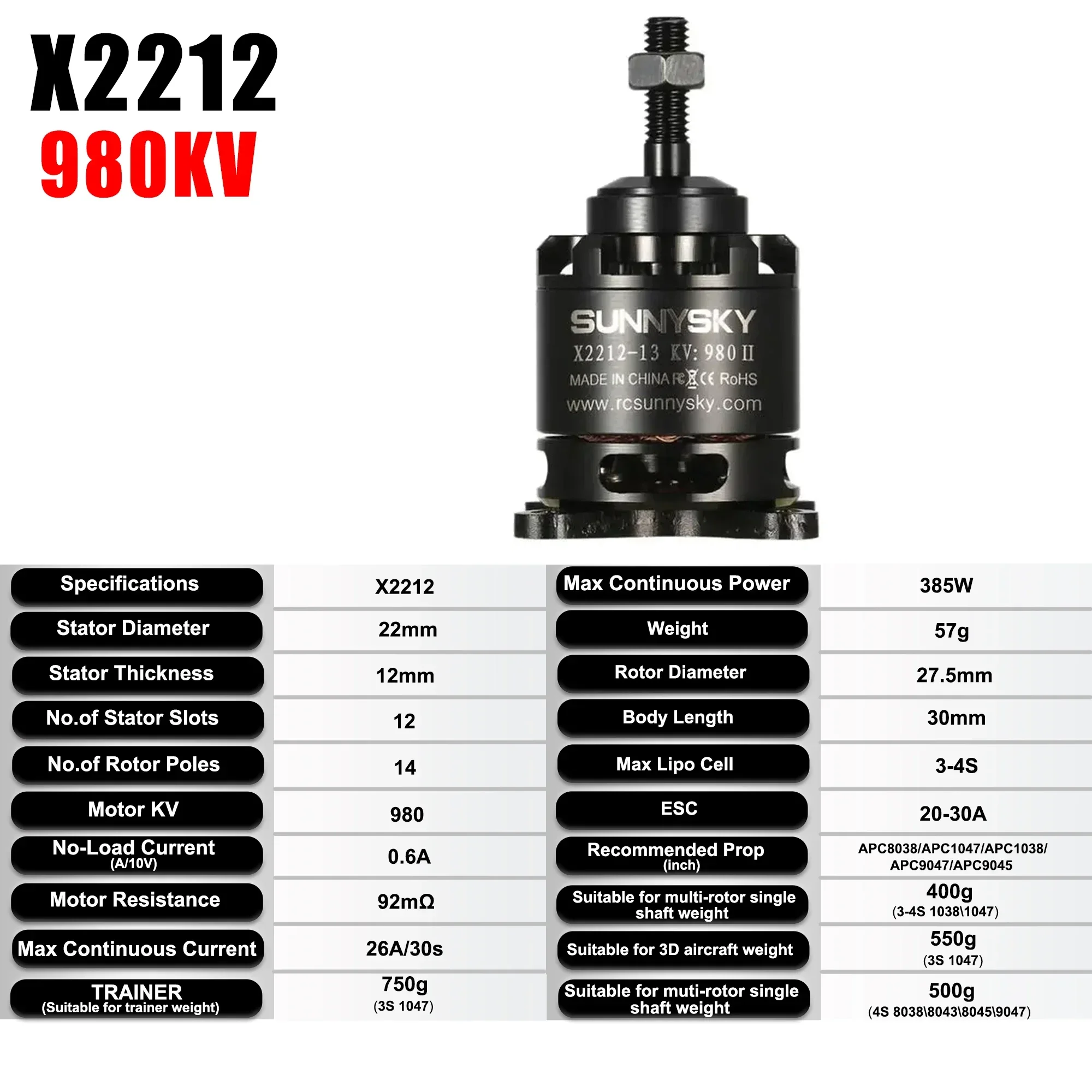 ドローン用SunnySky X2212-13 KV:980II 6個セット SunnySky X2212 KV980 Brushless Motors - Multirotor Version