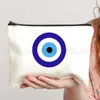 Colorful Blue Evil Eye Charm Nazar Amulet Love Heart GREECE Boho Mandala Canvas Bag Cosmetic Makeup Bag Pencil Case Zipper Pouch 3