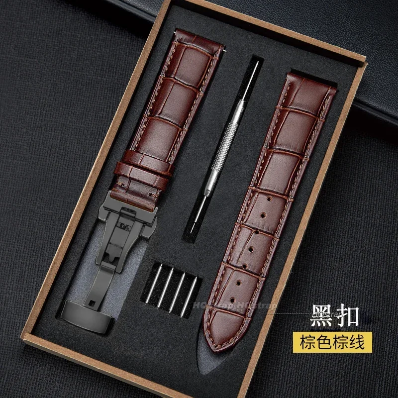 Premium Leather Watchband with Metal Butterfly Clasp - Unisex Strap with Gift Box