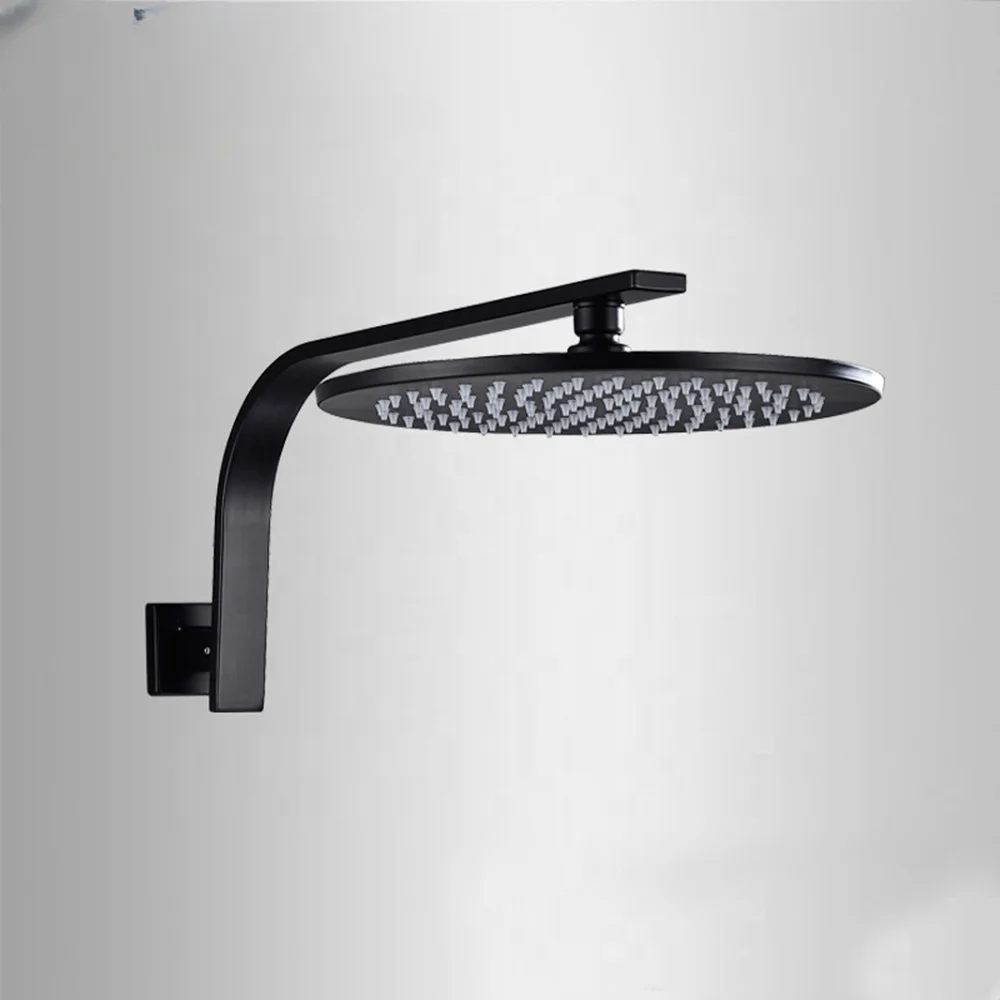 

Brass Rain Shower Head Black Bathroom Rainfall Shower Head with Swan Brass Shower Arm In-Wall Mounted for Bathroom Accessories