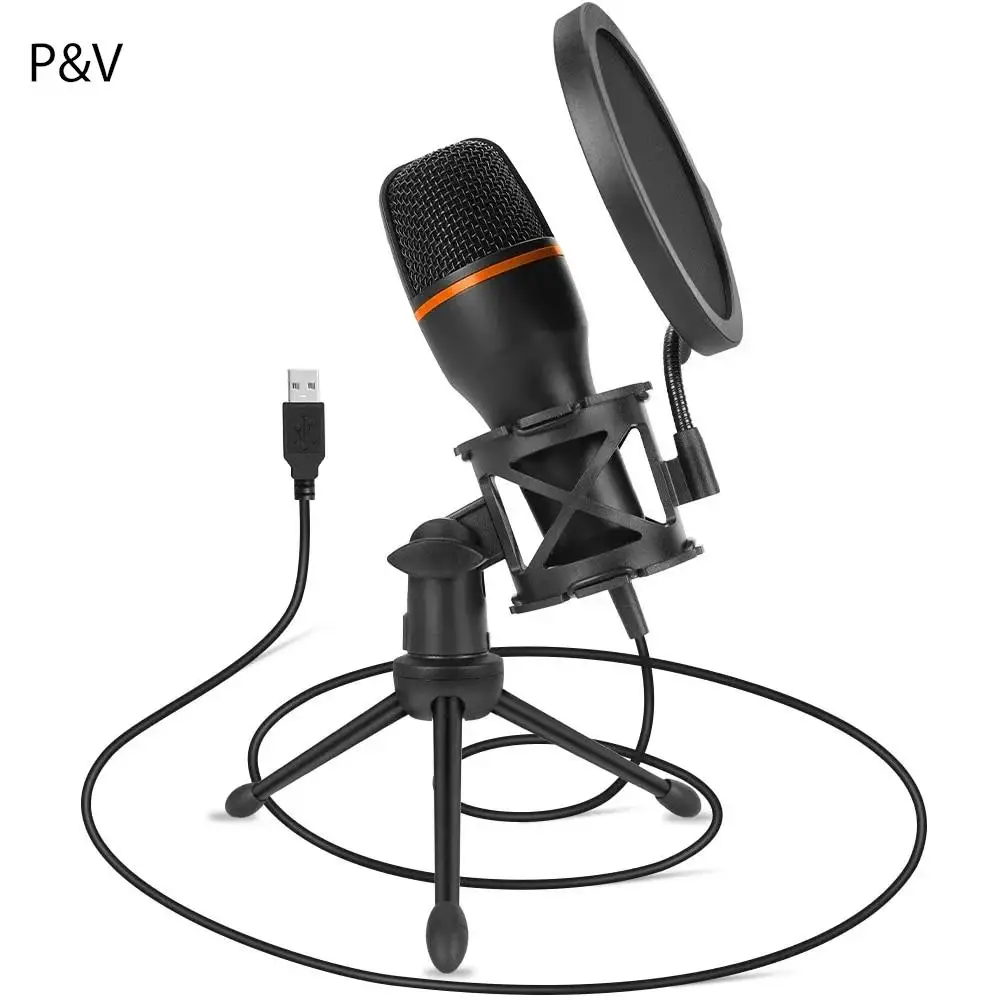 

Plug and Play USB Condenser Microphone Professional Studio PC Mic with Desktop Tripod for Gaming Streaming Podcast Recording