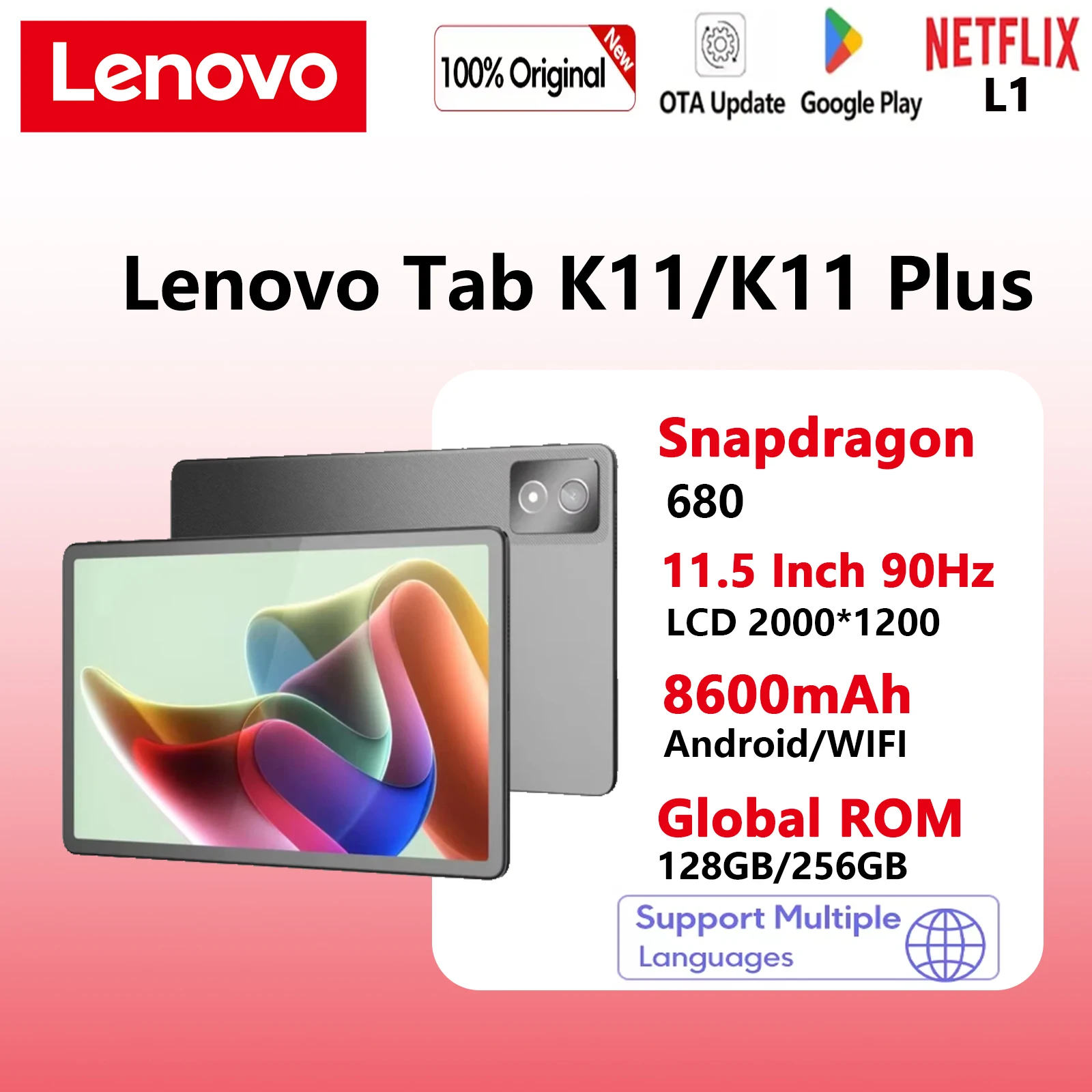 Firmware mondial Lenovo K11/Plus tablette WIFI 11.5 "processeur Snapdragon 680 8 + 256G /6 + 128 GPS 8600mAh Android14