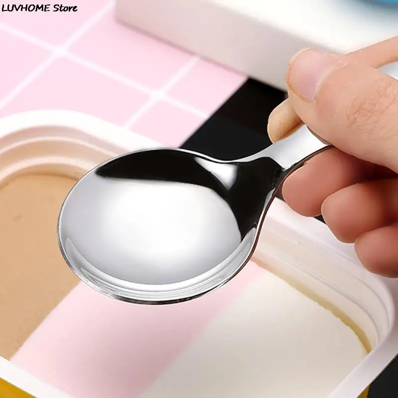 2pcs Dessert Ice Cream Spoon Stainless Steel Short Handle Round Spoon Coffee cutlery set kitchenware accessories coffee spoons