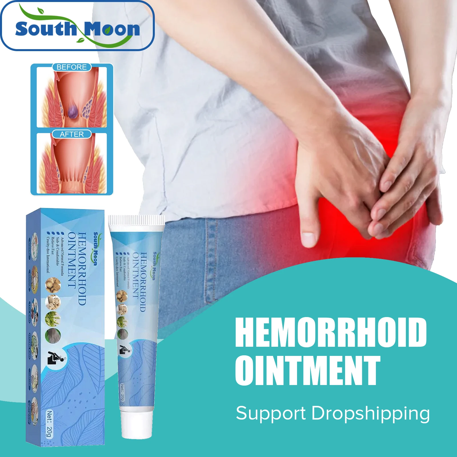 

South Moon Hemorrhoid Ointment Anal Fissure Pain Bleeding Swelling Repair Cream Herbal Hemorrhoids Treatment Cream Free Shipping