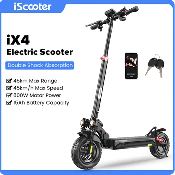 Scooter iScooter elettrico iX4 Motore 800W 48V 15Ah Portata 40-45 km Velocità 45 km/h Doppio freno a disco pieghevole fuoristrada eScooter con app