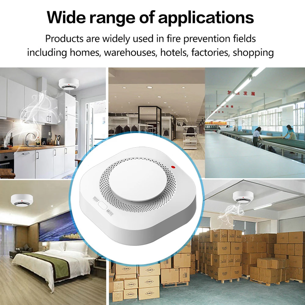 WiFi Fire Protection Smoke Sensor Alarm Detector Smart Life app Tuya Smart app Control Work Alexa Google assistant
