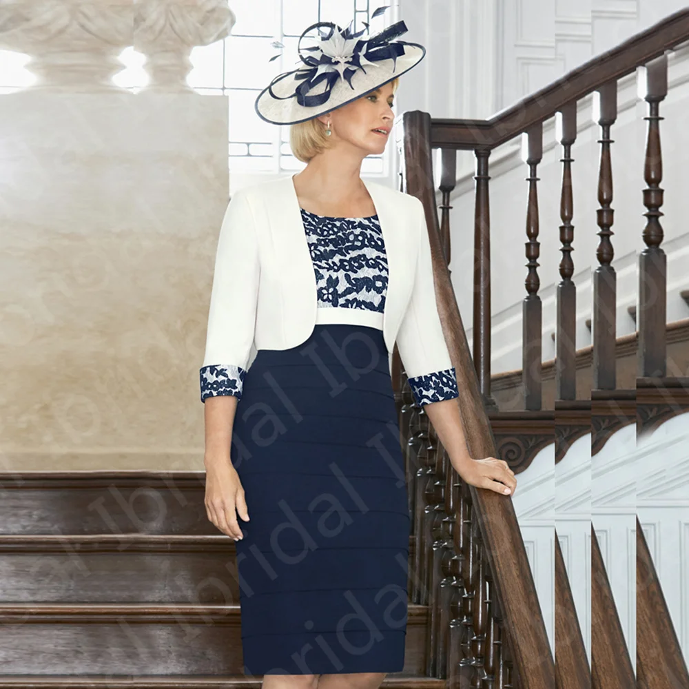 Classic Navy Blue Two Pieces Mother of the Bride Dresses Short Mother