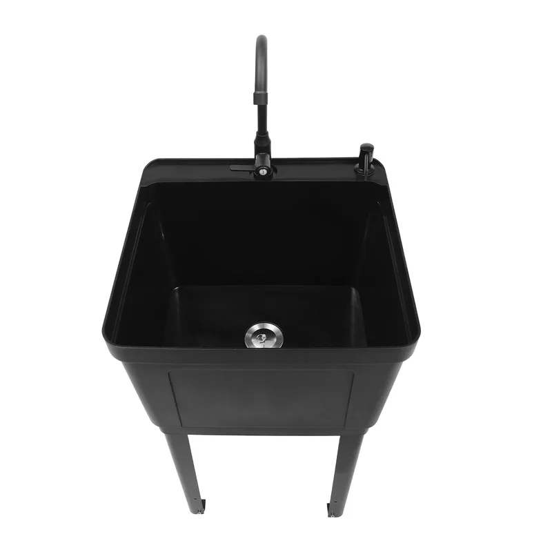 Freestanding Laundry Tub Utility Wash Sink w/ Faucet & Soap Dispenser for Bathroom Black 5