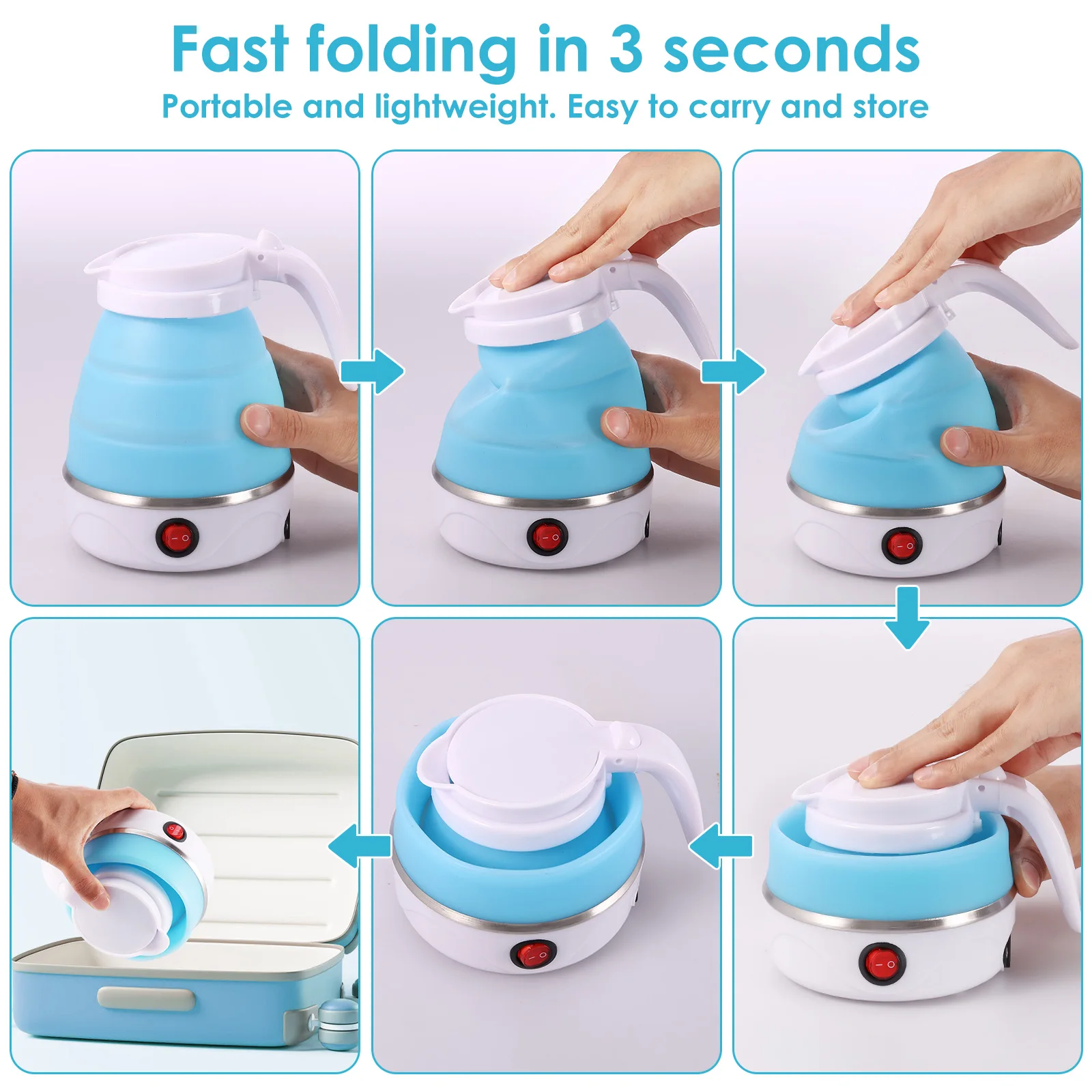 Folding Kettle Portable Folding Kettle 0.6L Silicone Electric For Hiking