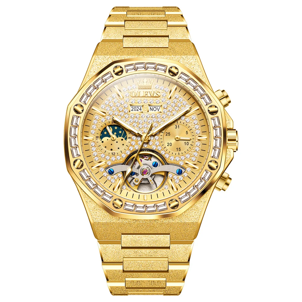 OLEVS ساعة رجالية ذهبية 44 مللي متر حافظة أوتوماتي...