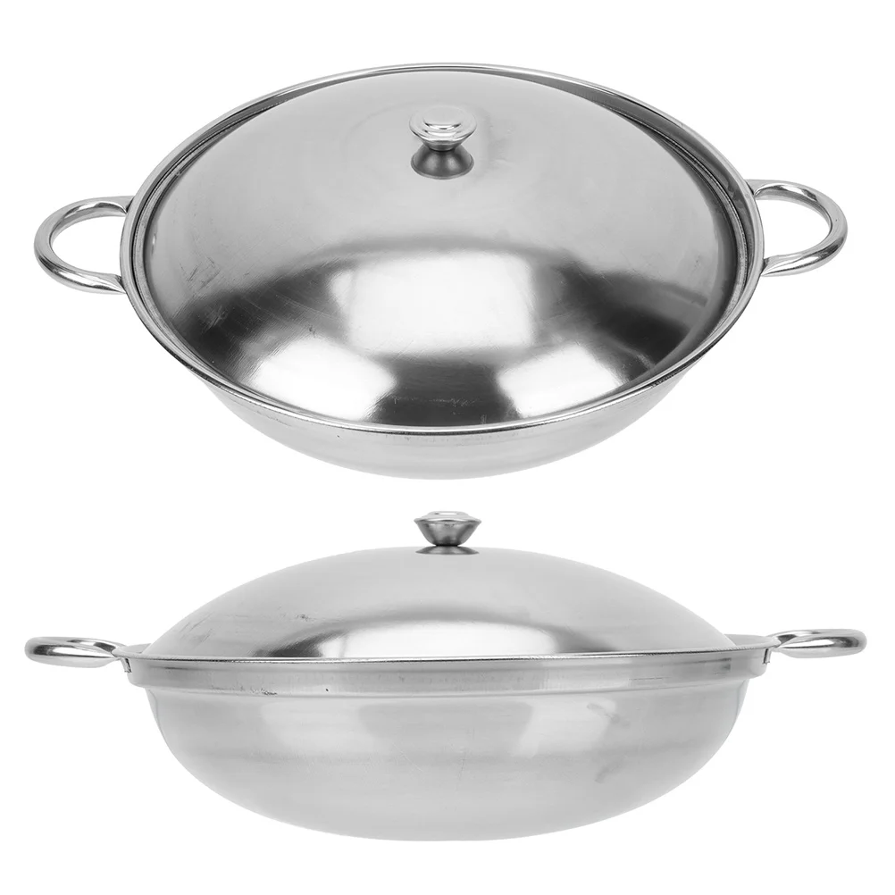 

Stainless Steel Wok Pan Lid Double Handle Everyday Pan Nonstick Frying Pan Shabu Pot Seafood Cookware Fits All Stoves