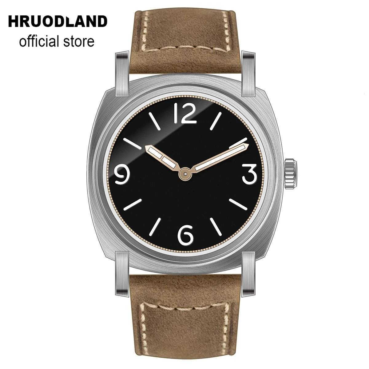 

2024 New Hruodland F017 Stainless Steel Quartz Mens Watches Luminous Brown Leather Strap Wristwatches for Men Male reloj hombre