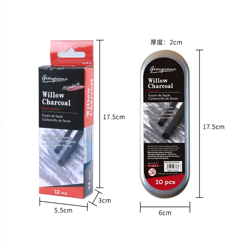Giorgio Nelho Charcoal Strip 10 Sketch Carbon Stick Charcoal Pen Tool Art Painting Wood Willow Cotton Strip