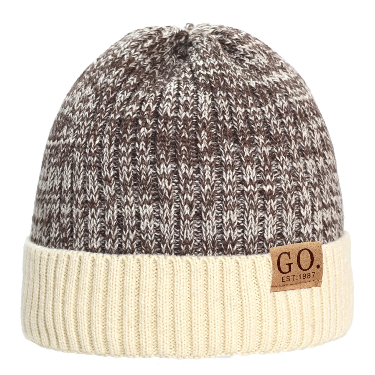 Unisex Two-Tone Winter Hats Add Fur Lined Men And Women Fashion Warm Beanie Cap Casual Winter Knitted Hats 2