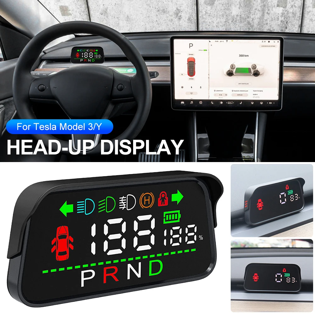 

For Tesla Model 3 Model Y Car HUD Mini Head Up Display Air Outlet Mount Speedometer Turn Signal Shift Gear Hi/Lo Beam Indicator