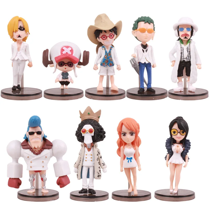 

Оптовая продажа, 5 комплектов, 8 см, Аниме One Piece, фигурка героя, милая коллекция Luffy Nami Zoro, искусственная коллекция, набор игрушек из ПВХ, подарки для ребенка