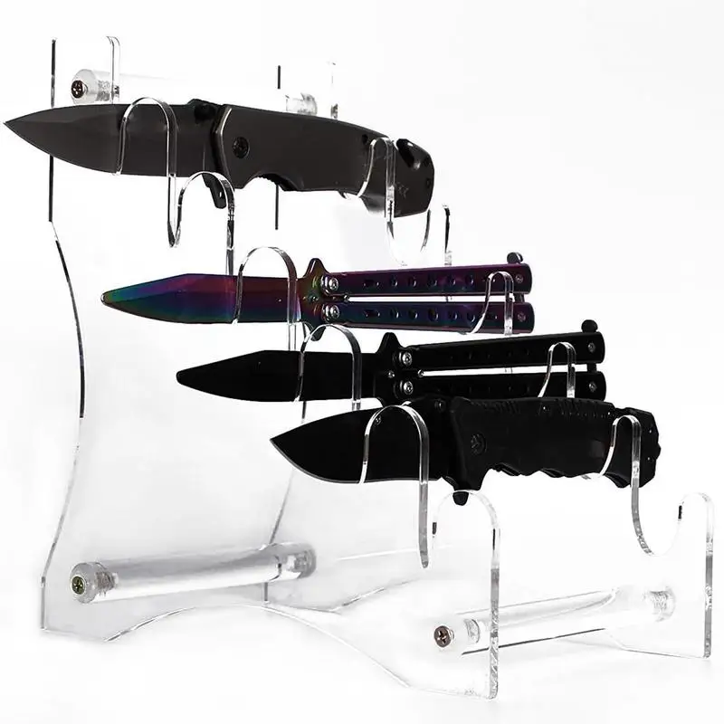 

2D Transparent Knife Display Stand Counter Top Storage Acrylic Cutlery Block Collectible Foldable Pocket Knives Holder Kitchen