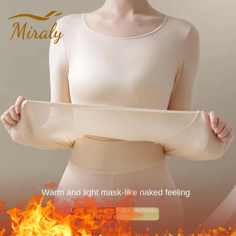 Winter Warm Thermal Underwear Set Ultra Thin Seamless Shirt Women Tops Long Johns Elastic Constant Temperature Thermo Lingerie