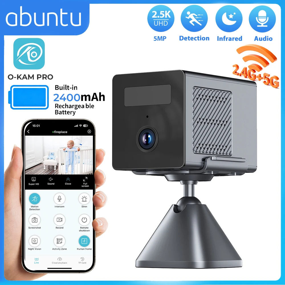 5MP 2.5K Wireless 2.4G/5G Wifi Camera Built-in 2400mAh Rechargeable Battery Indoor Security Camera Video Surveillance O-KAM PRO 1