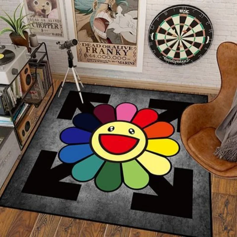 

Cartoon Sun Flower Smiley Round Carpets Fashion Anti-skid Floor Mats Doormat Chair Mats Bedroom Bedside Living Room Area Rugs