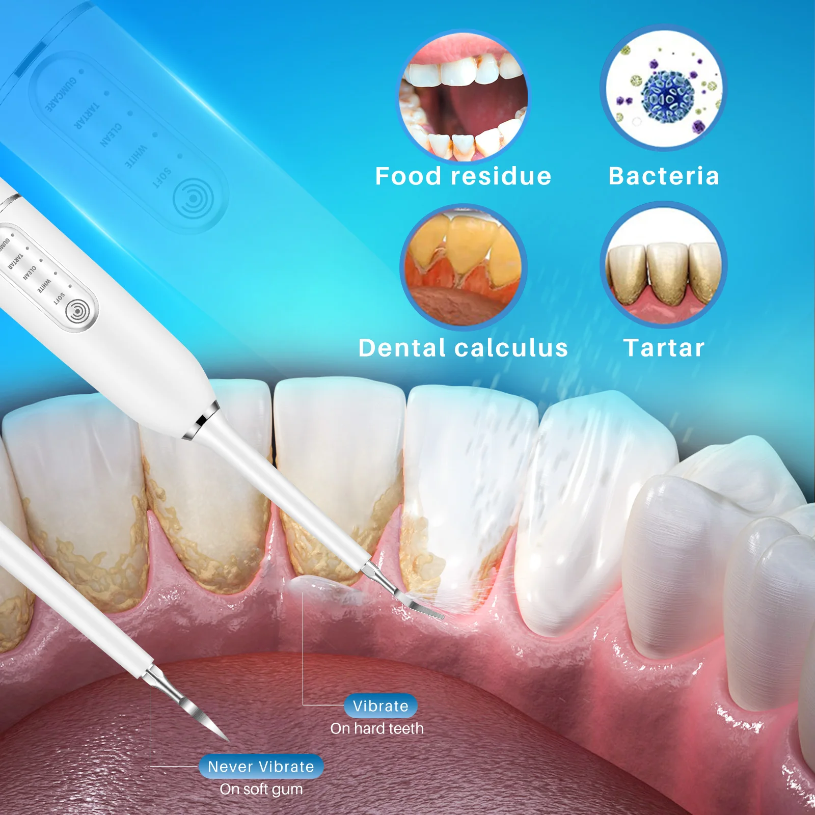 Description Picture 6 of itemUltrasonic Tartar Remover Electric Dental Calculus Cleaner Tooth Plaque Stain Eliminator Tooth Whitening Scaler Oral Care Kit