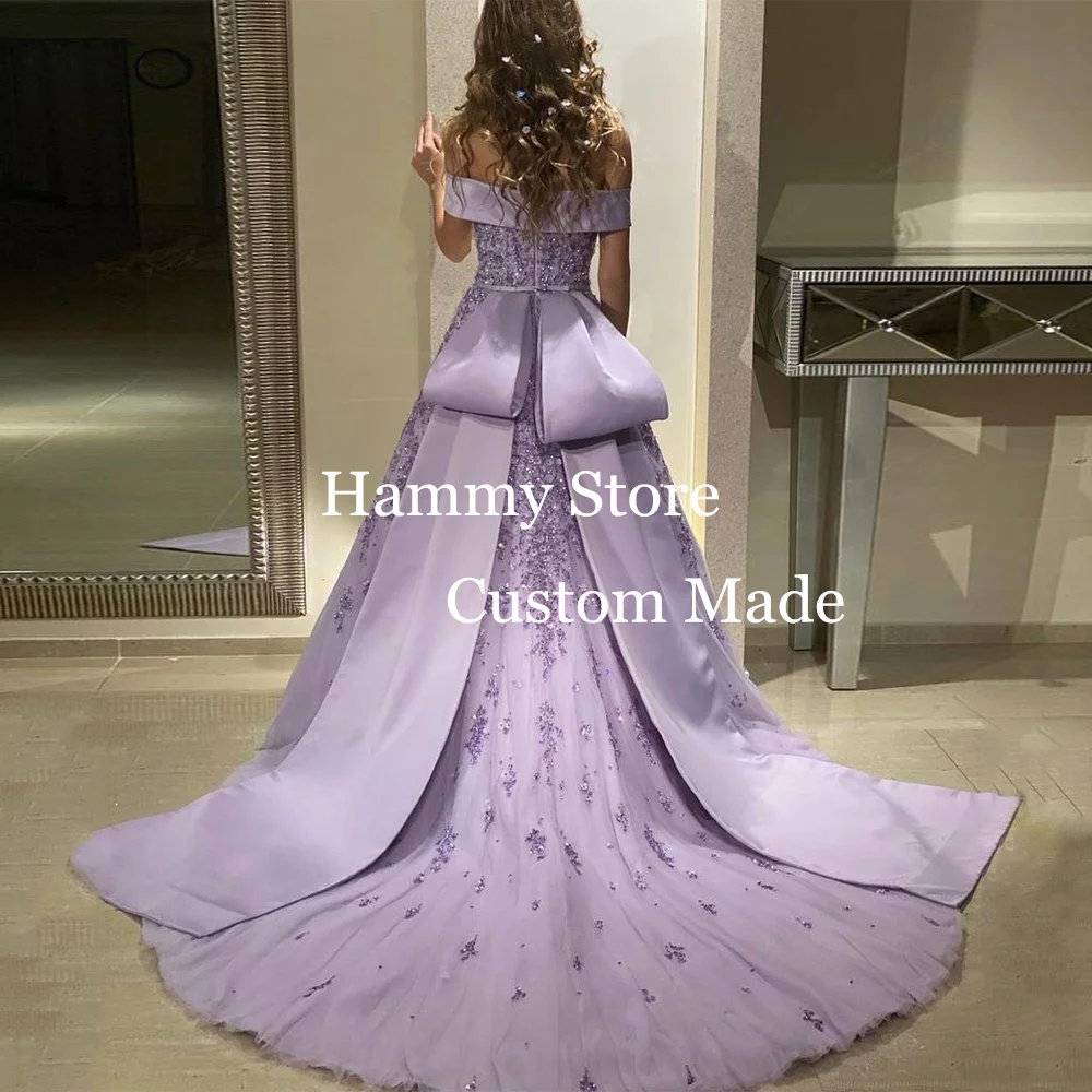 فستان سهرة من الخزامى فستان سهرة مخصص مكشوف الكتفي...