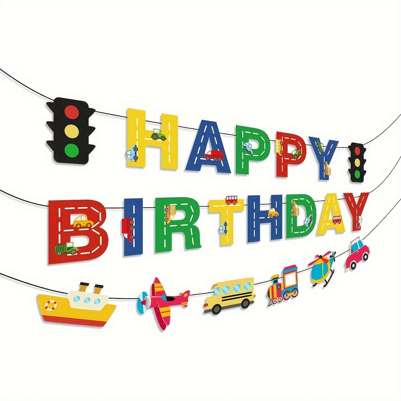 Banner Di Compleanno A Tema Trasporti: Auto, Treno, Aereo, Nave, Elicottero E Semaforo, Decorazione Per Festa Bambino