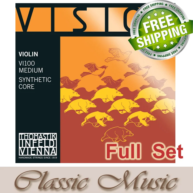 Original Thomastik Vision (VI100) Violin Strings Full Set Ball End Set 4/4 Medium Made in Austria