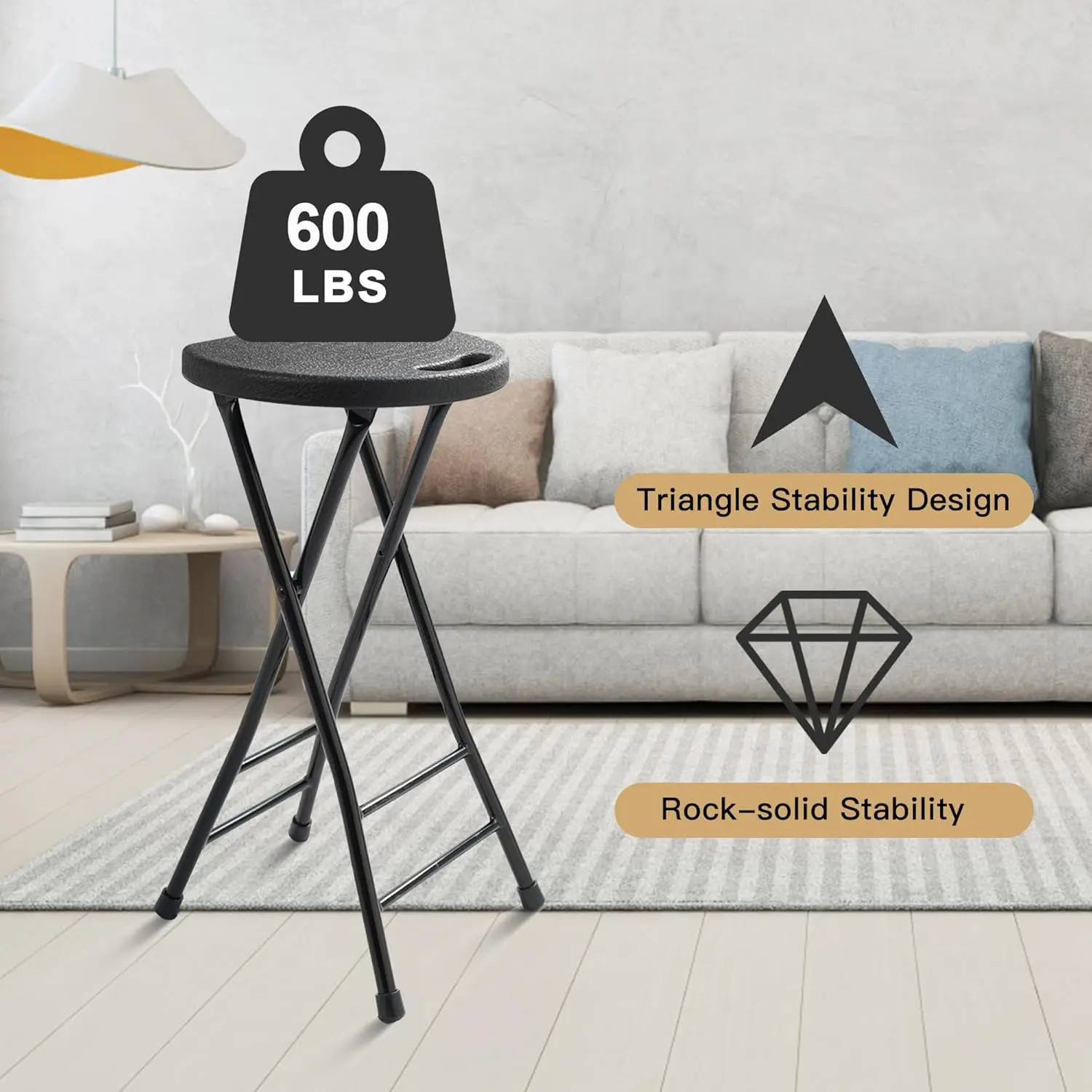 24-inch folding stool with handle, non-slip foot folding bar stool, 600 lb capacity, (13 "x 11.5" x 24") 5