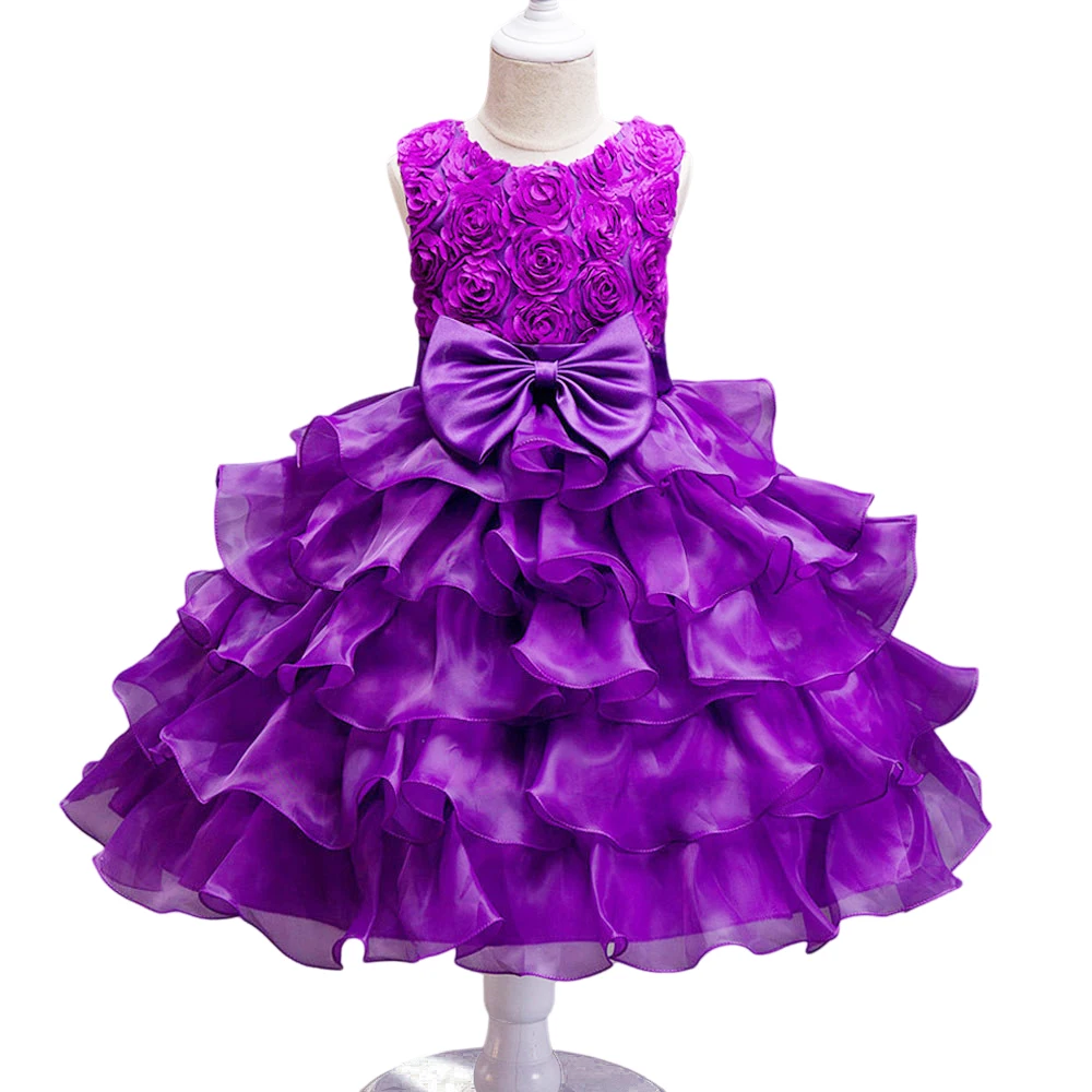 

Purple Pink Blue Champagne Tiered Organza Flower Girls Dress for Wedding Birthday Party First Communion Dress for Ceremony Gown