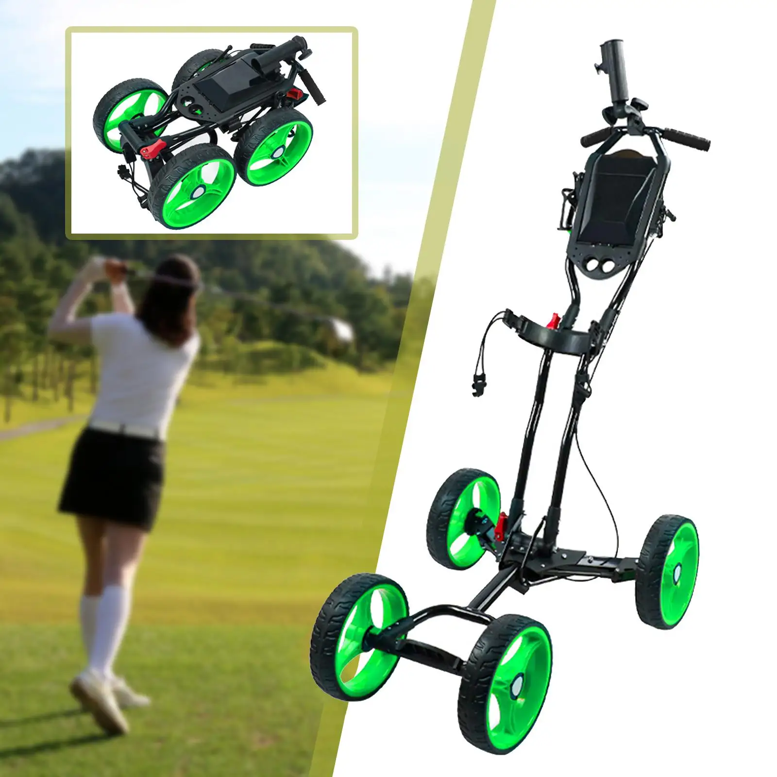 Golf Cart Folding Golfing Cart 4 Wheeled Golf Push Professional Portable Aluminum Alloy Push Trolley Accessories