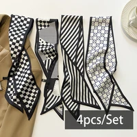 4pcs/set Women Slik Feeling Scarf Hairband Lady Fashion Series Satin Headdress Accessories Ribbon Neck Ties for Bag Handle 4