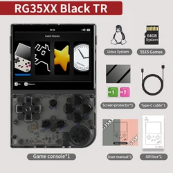 Retro Handheld Game Console with 3.5″ IPS Screen and TV Output Support - 64G (RG35XX New BlackT)