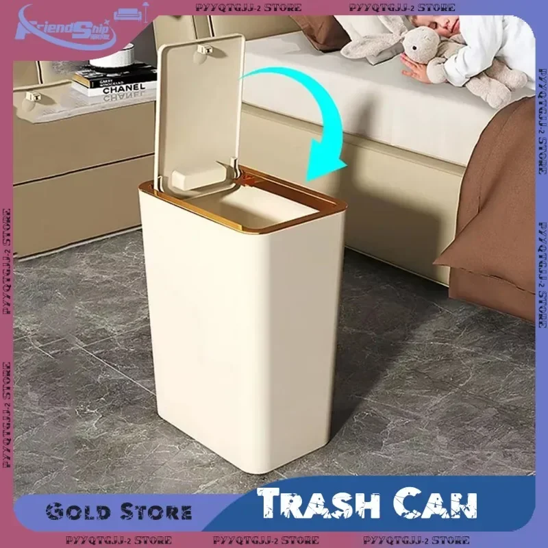 10/12L Slim Trash Can with Lid Nordic Style Waterproof Dustbin Large Capacity One-Touch Design for Bathroom Kitchen Living Room