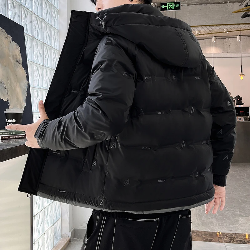Casual Men's Autumn Winter Hooded Duck Down Jackets New Trendy Solid Warm Short Puffer Coat Outwear Windproof Loose Thick Parkas