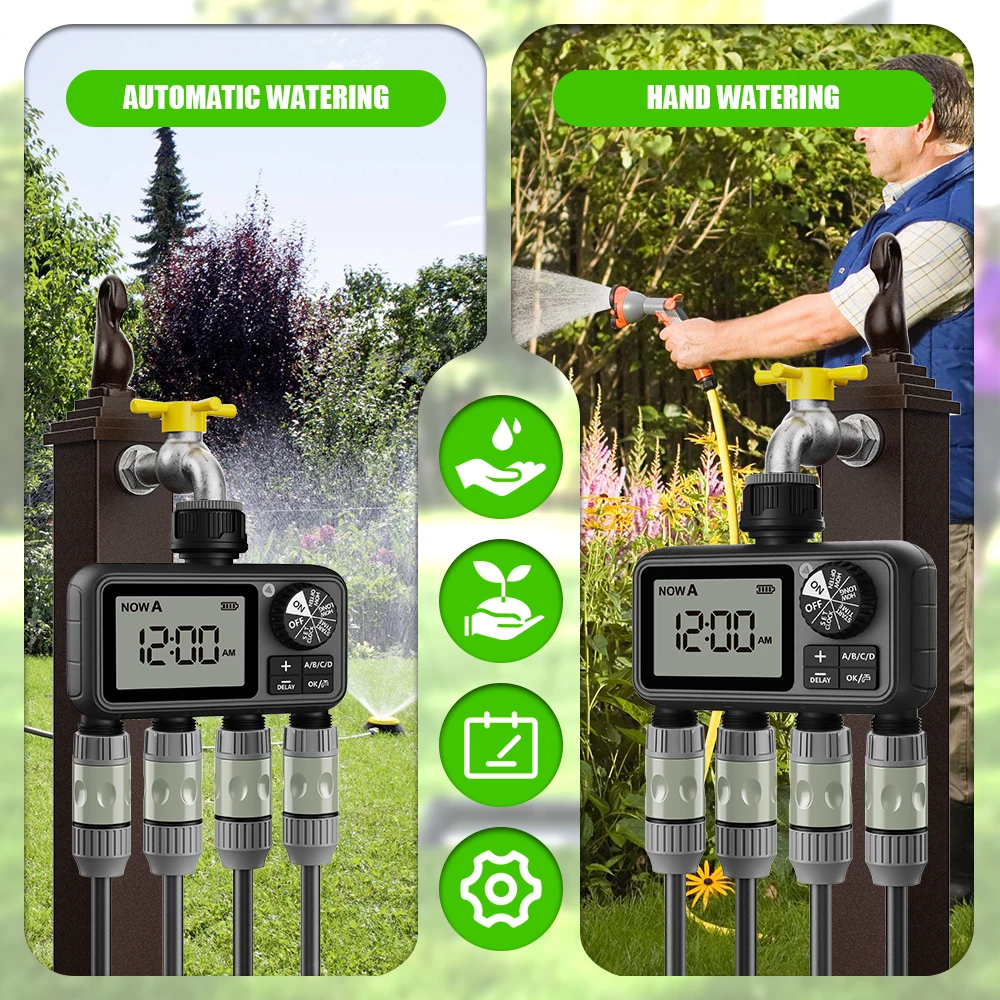 Eshico HCT-M09 4-Outlet Water Timer 2025th Newest 4 Zone Garden Tools Automatic Irrigation System Smart Sprinkler Super Timeing 5