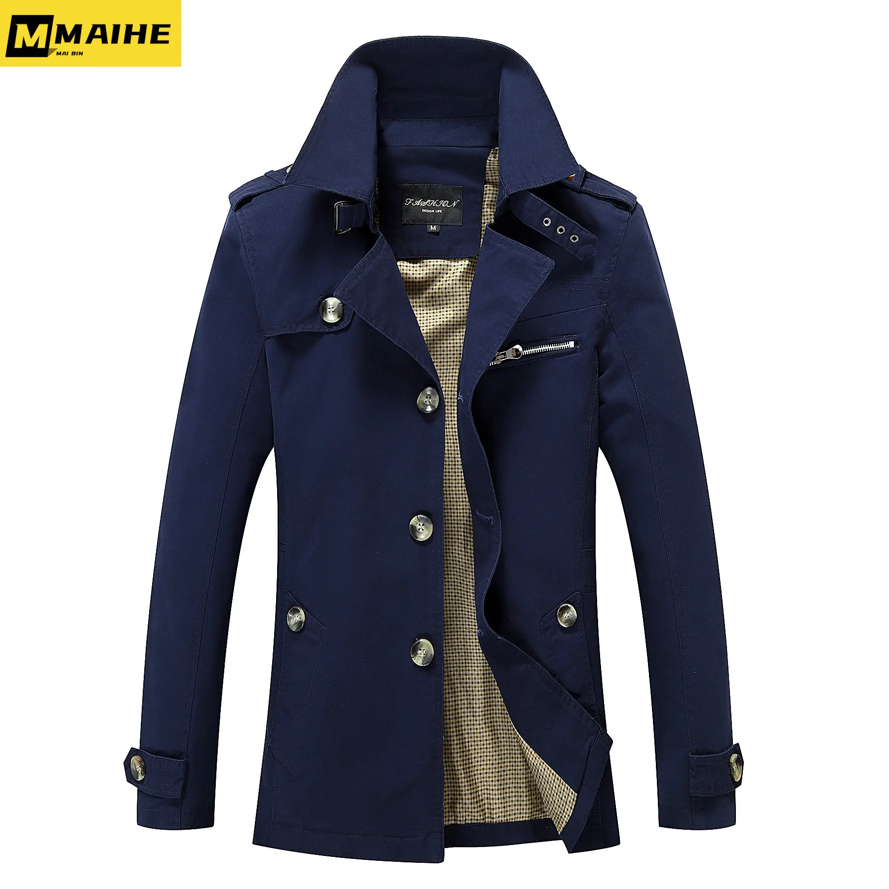 

Spring Autumn high quality men's long thin trench coat Men's cotton smart casual slim design office jacket coat plus size M-5XL