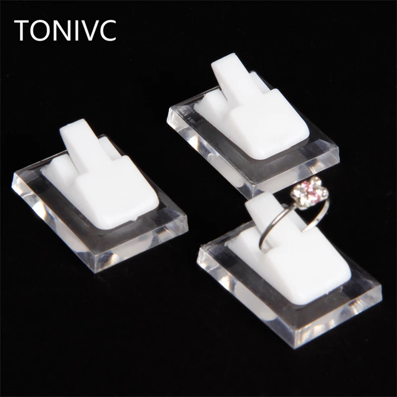 TONVIC wholesale 20pcs plastic ring display clip clear and white stand holder organizer props high quality tonvic and clear plastic ring holder ring display card sheet jewelry organizer stands display tool