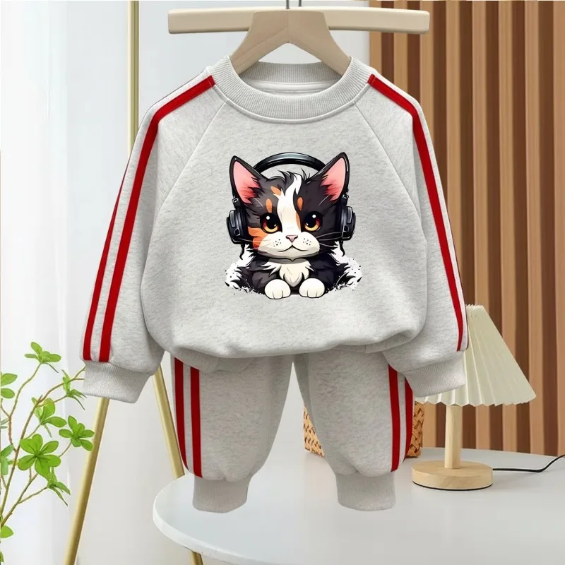 2026 Spring Boys Side Stripe Long Pant Sets Kids Casual Sweatshirts Sets Children O Neck Hoodies Trousers Two Piece Tracksuits