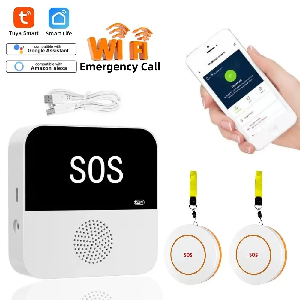 Tuya Smart  WiFi Elderly Caregiver Pager SOS Call Button Emergency SOS Medical Alert System for Seniors Patients Elderly At Home tuya smart sos wifi alarm push for elderly female man self defense old people personal security staff emergency help call button