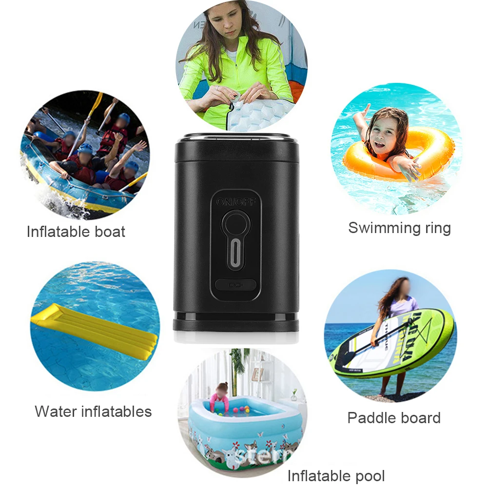 Inflator Deflator Pump Camping Light 1200mAh Mini Inflate Deflate Pump 3 Lighting Modes for Air Beds Boat Swimming Ring