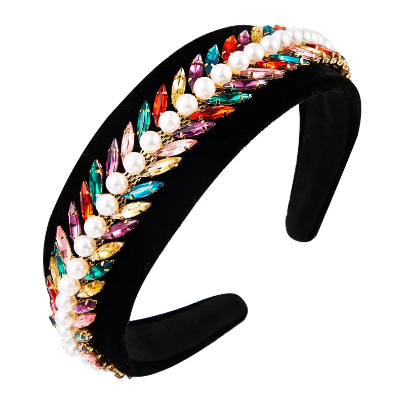 New Fashion Leaves Pearl Headband Baroque Rhinestone Crystal Headbands For Women Hairband High Quality Headwear bowknot pearl rhinestone cashmere gloves korean fashion winter crown plus cashmere warmth finger touch screen gloves women