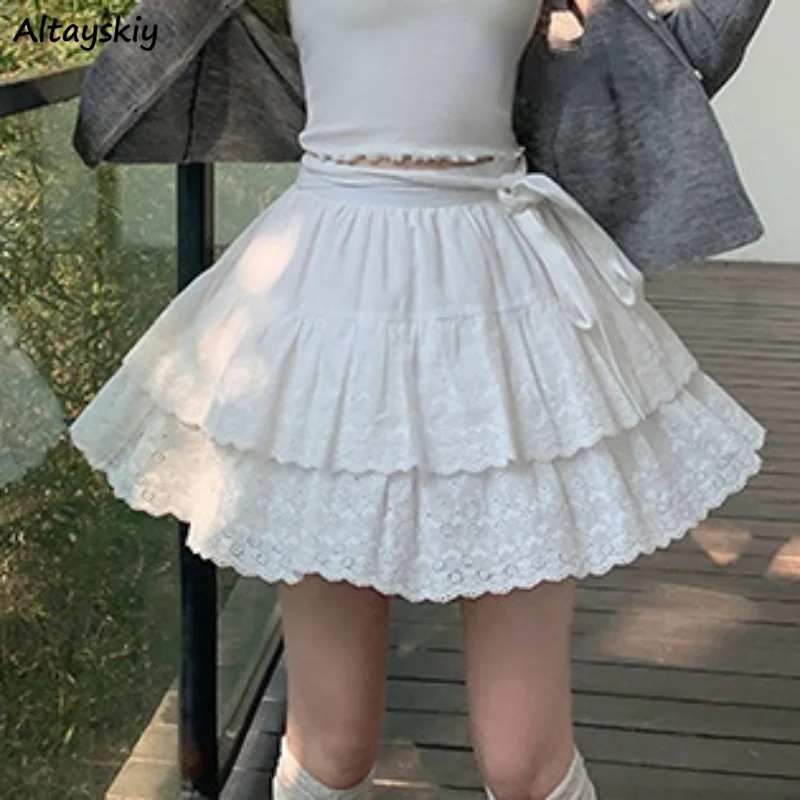 

Женская юбка с завышенной талией, элегантная белая Повседневная универсальная мини-юбка принцессы в японском стиле ретро, лето