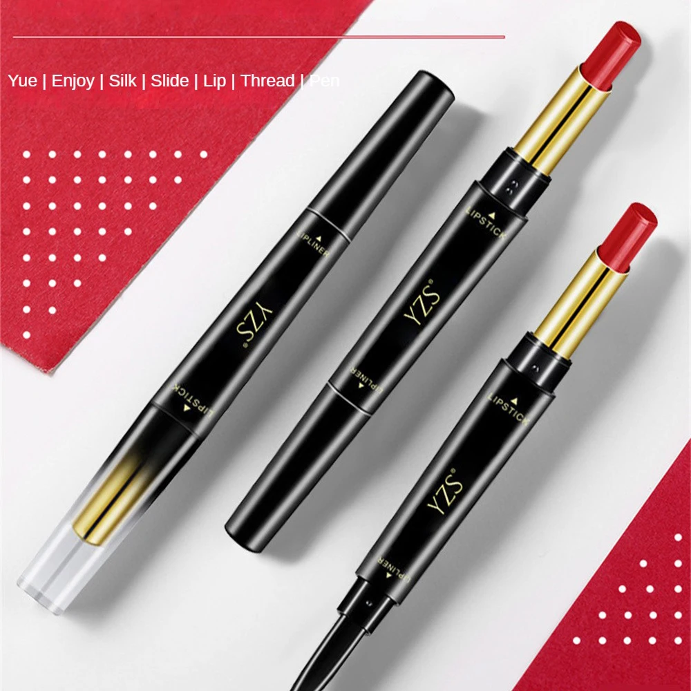 Lipgloss Double Head Lipstick Cosmetics Lip Liner Pencil Non-stick Cup Lipstick Lipliner Pen 8 Color Lips Makeup Red Lip Tint 4