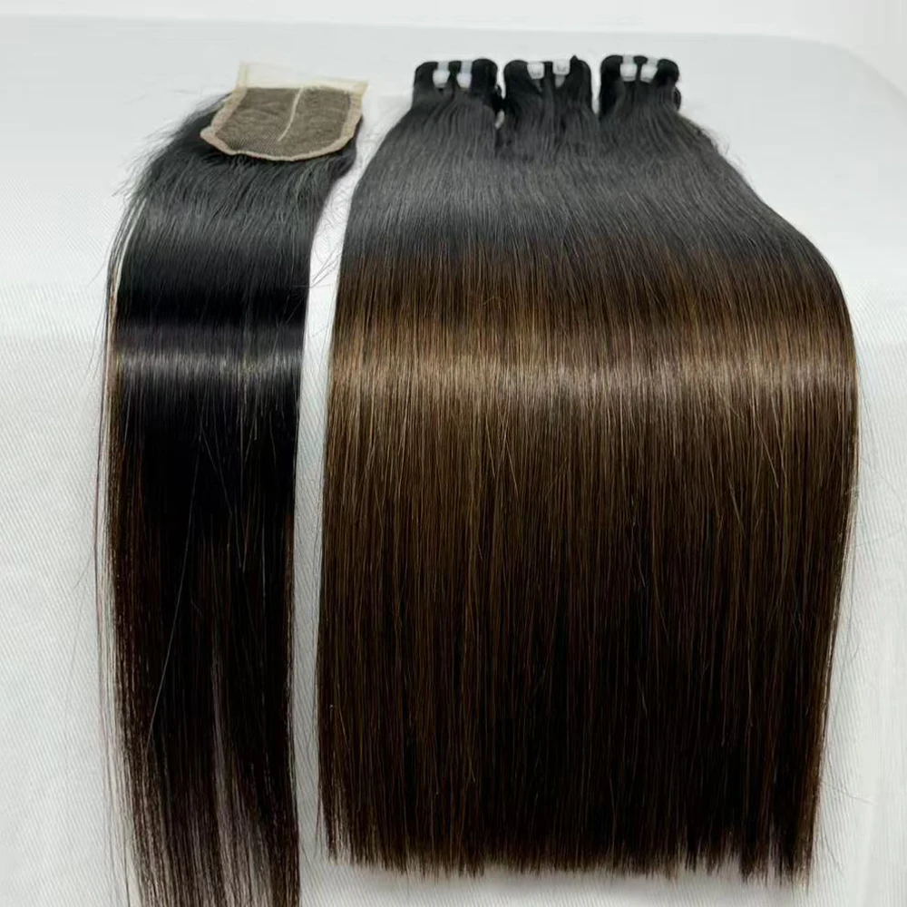 Vietnamese Double Drawn Bone Straight Human Hair Bundles With 2x6 HD Invisible Lace Closure 100% Human Hair Weave Extensions